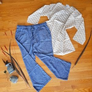Sale 🔥 breezy denim blue wide leg linen pants size L - XL